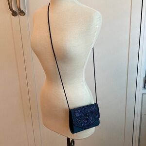 Navy blue satin beaded mini crossbody purse